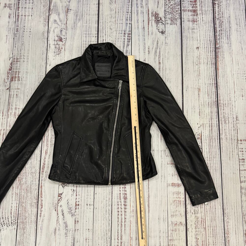 AllSaints Vela Biker Jacket Black Lamb Leather Women's 6 - Picture 10 of 11